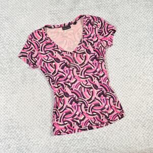 vintage pink/black groovy short sleeve y2k babydoll blouse NY&CO S/M